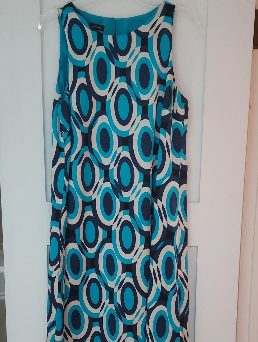 INC International Concepts Teal, Navy & White Retro Circle Shift Dress
